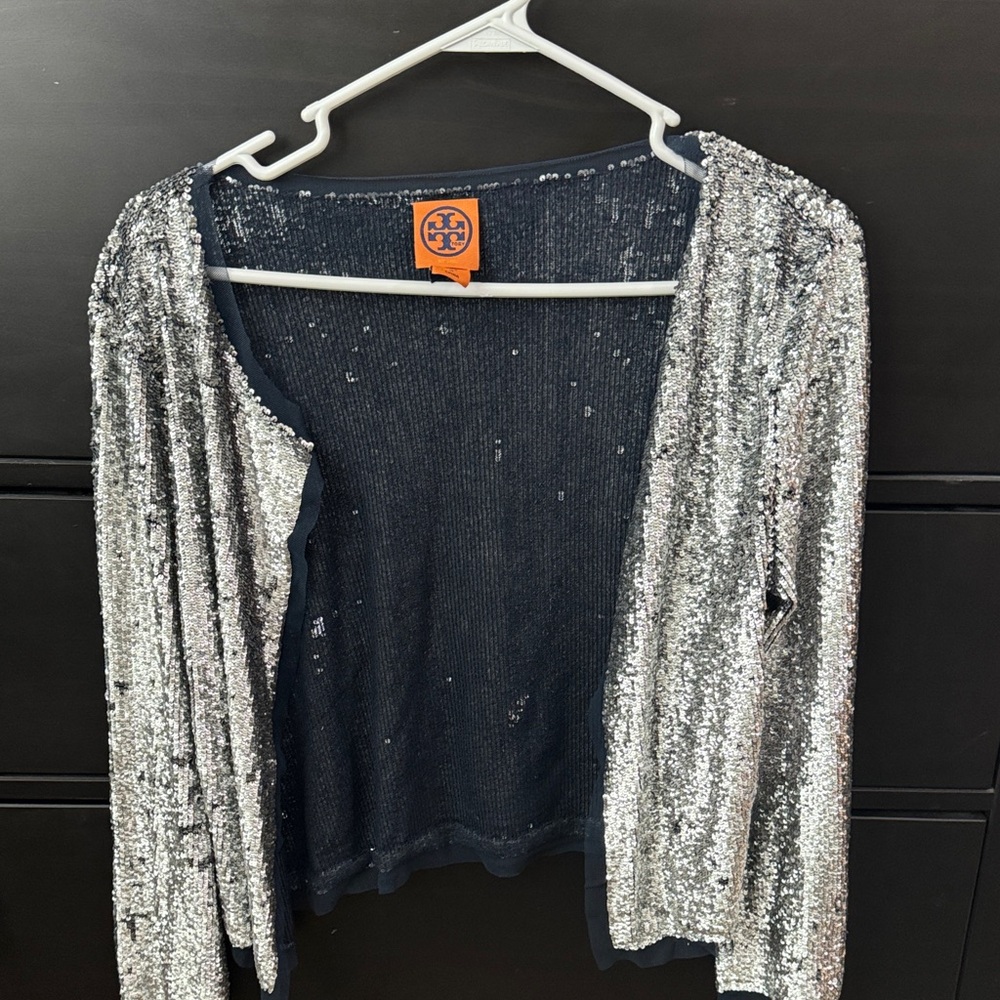 Tory Burch Glittering Silver Sequin Sweater
